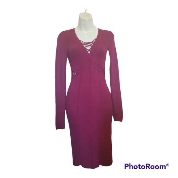 GUESS Marciano Berry Criss-Cross Long-Sleeve Sweater Dress - Size XS, 0 - Picture 1 of 6